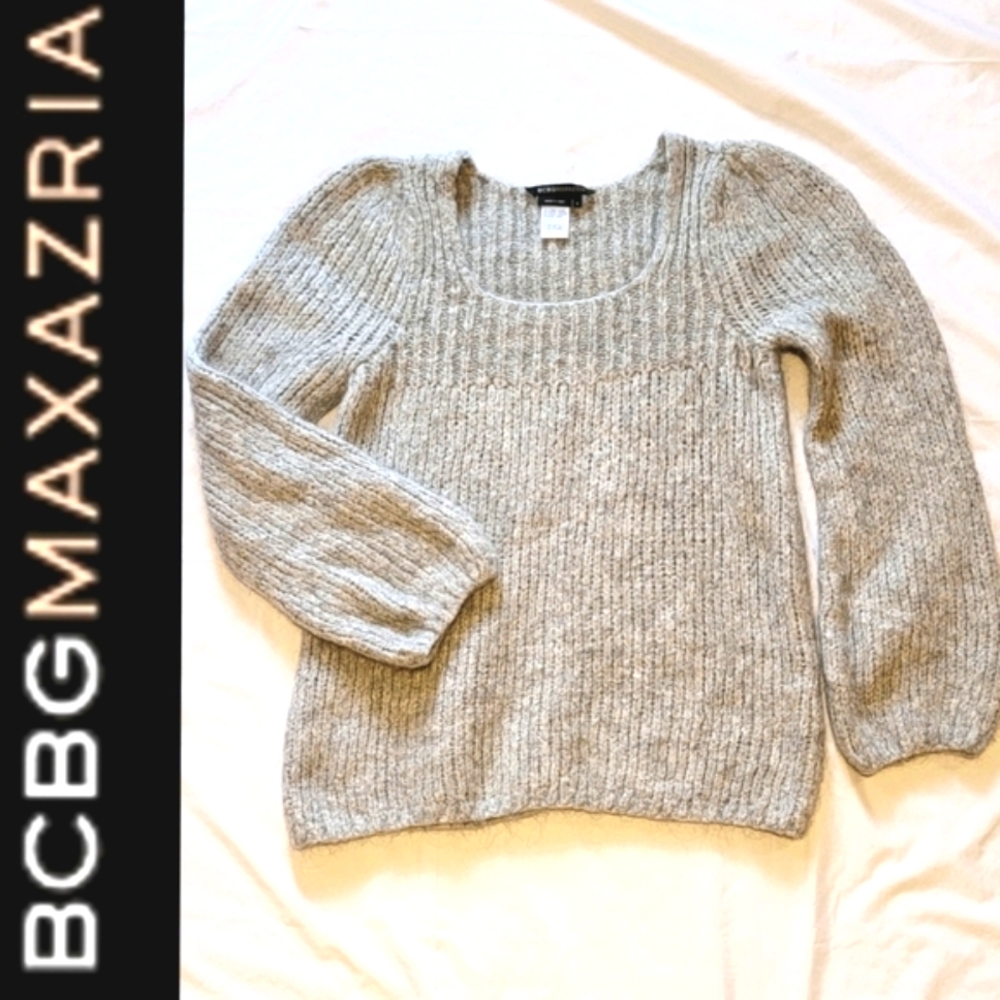 BCBG MaxAzria Alpaca blend balloon sleeve round neck pullover sweater